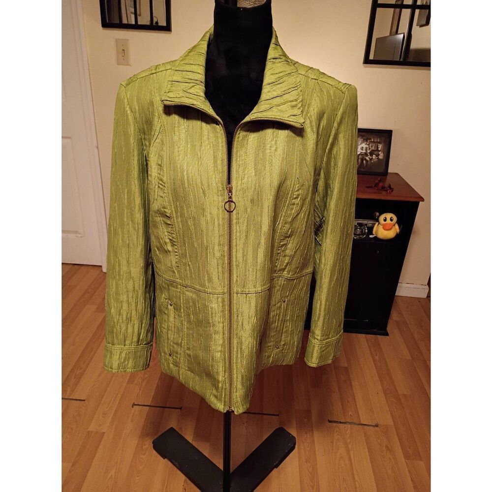 Large N Touch Green Front Zip Shirt Blouse Top Jacket Blazer Long Sleeve
